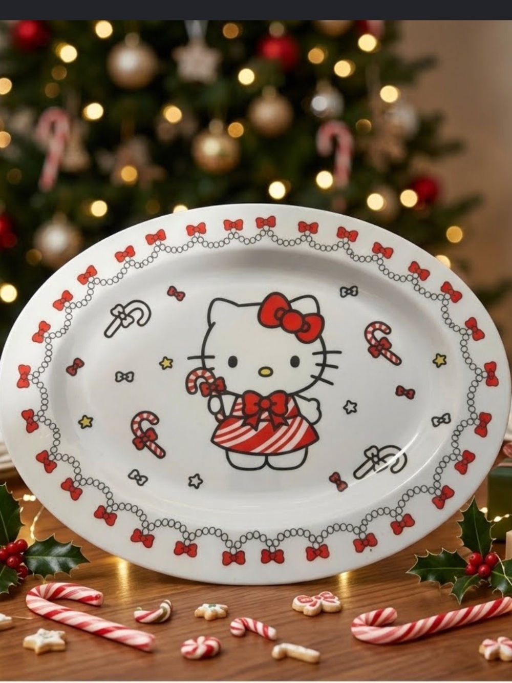 Hello Kitty Candy Cane Dress made with Melamine Platter made 2000 New never used